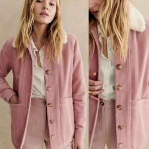 Sezane Will Jacket Pink Corduroy With Wool Collar - Size S